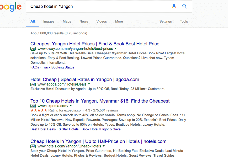 Example of Google Adwords Ads 