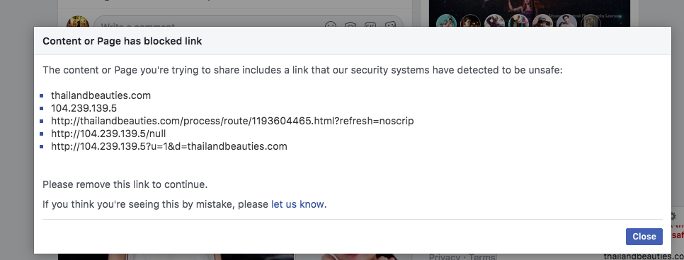 URL blocked by Facebook